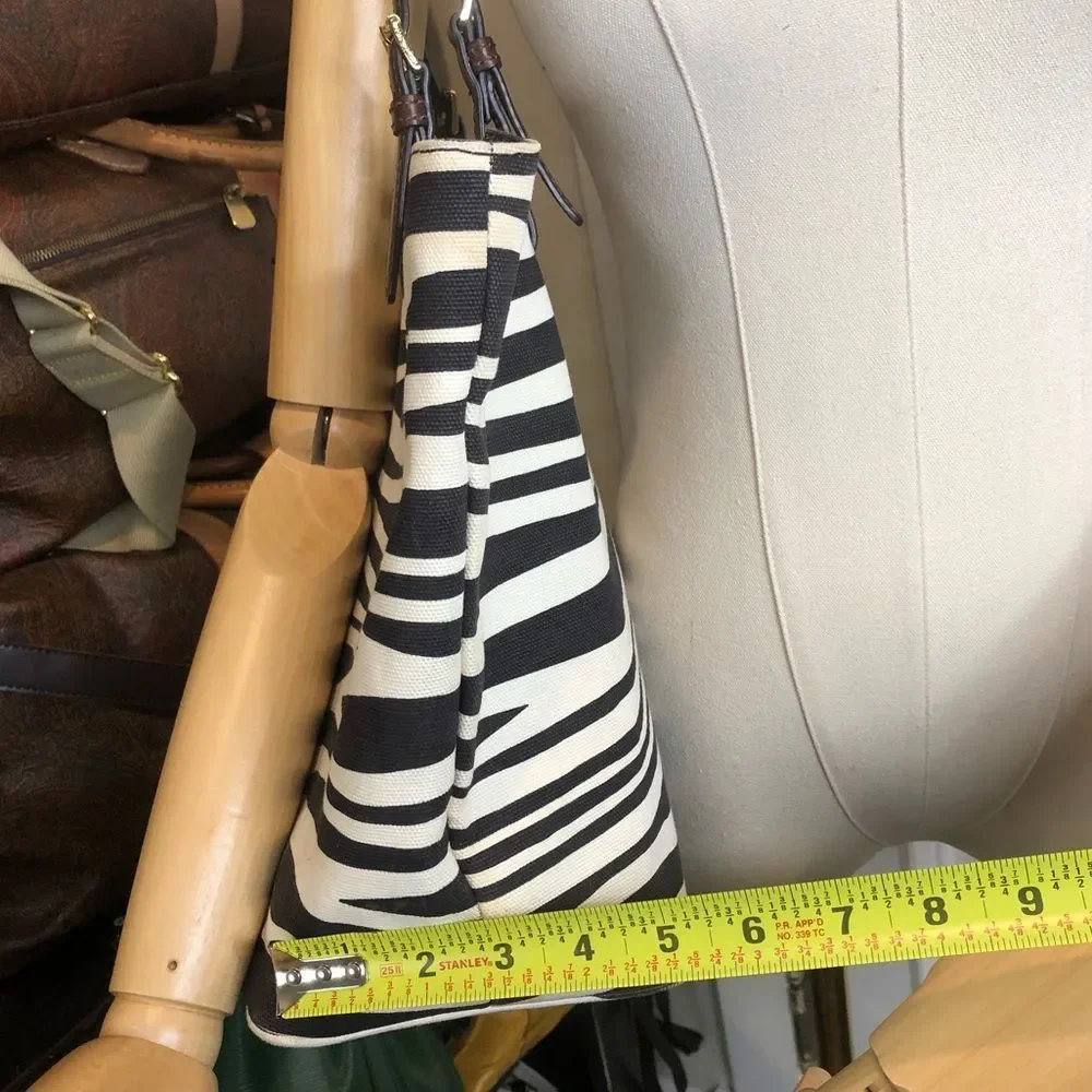 MICHAEL KORS Black Ivory Zebra Striped Shoulder Bag with Brown Leather Handles - Picture 7 of 16